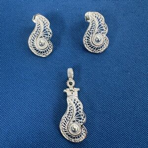 New 925 Italy Sterling Silver Elegant Silver Filigree Jewelry Set